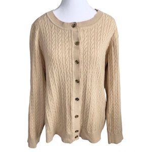 Karen Scott 100% cotton crew neck front gold buttons sweater cardigan size XL